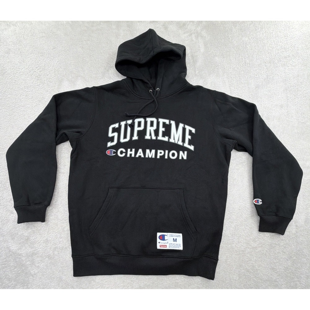 Champion Supreme Black SS17 Black Hooded Pull Over Sweatshirt Men's Size Medium